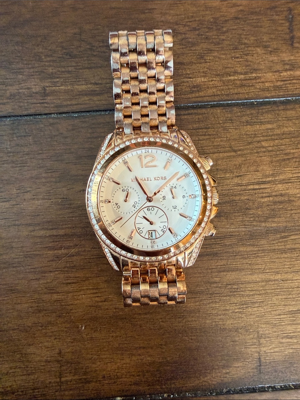 Michael Kors Rose Gold Crystal-Trim Chronograph Bracelet Watch
